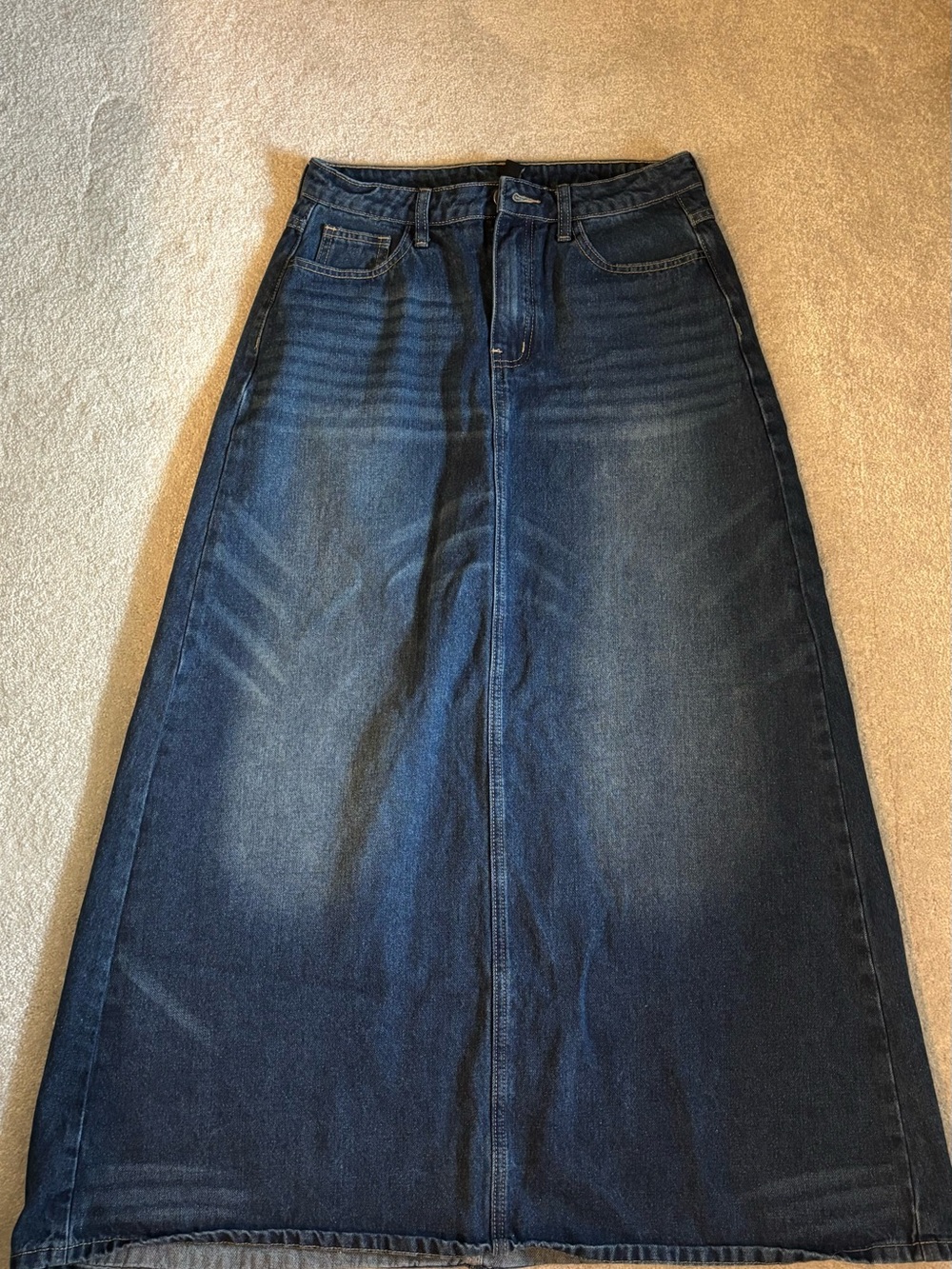 Dark Blue High-Waist Flared Denim Skirt